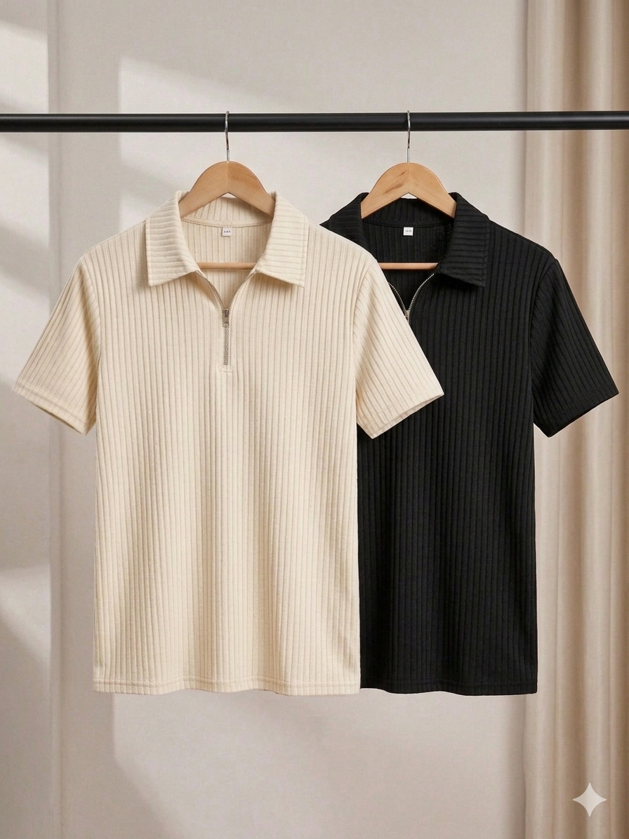 Zipper T-Shirt 2pices combo (Black+Brown)