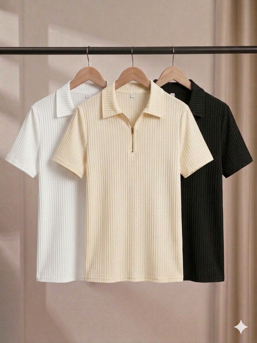 Zipper T-Shirt (Black+White+Brown)