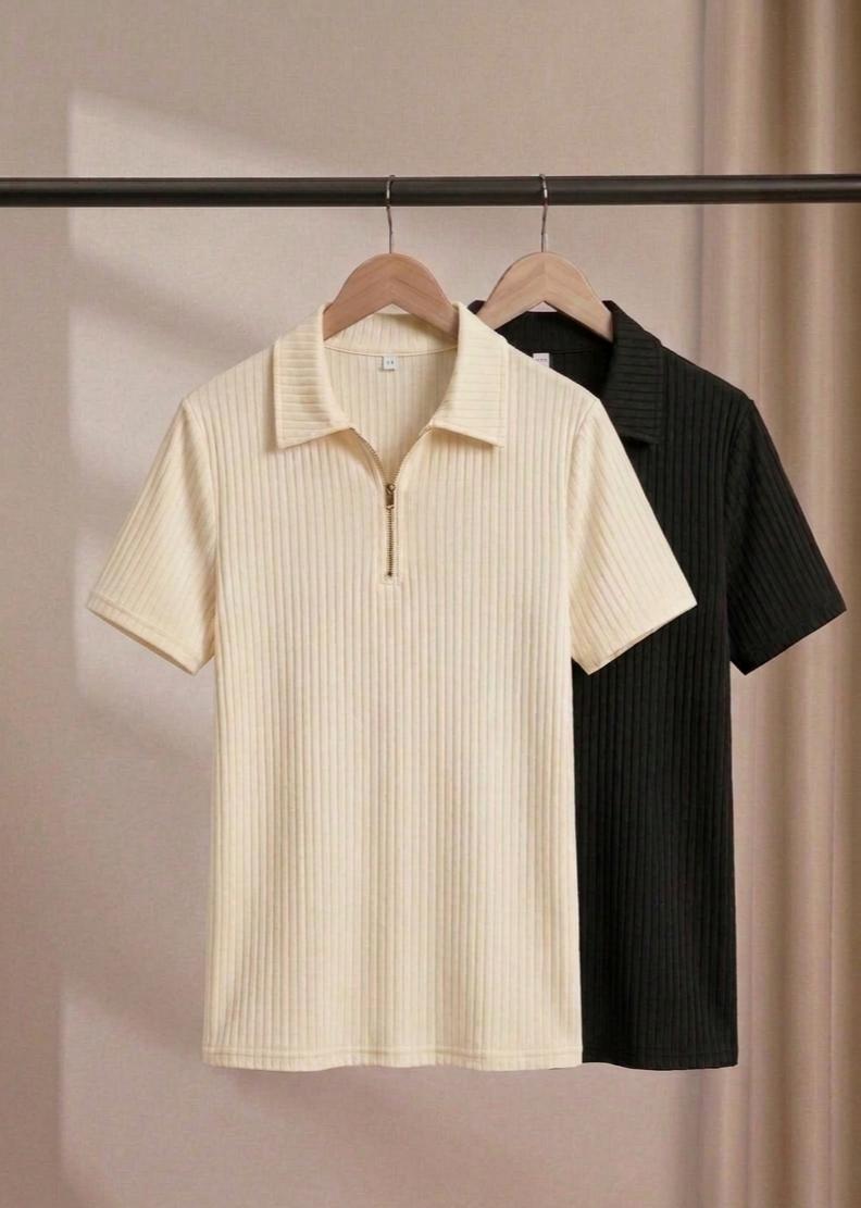 Zipper T-Shirt Combo(Black+Brown)